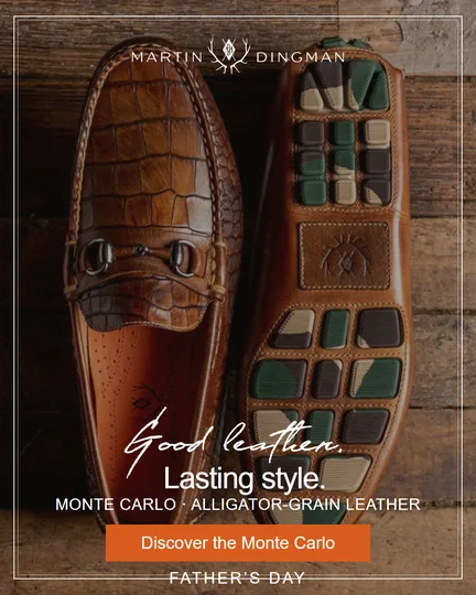 Return to refinement Meta ad: two Monte Carlo loafers on a wood floor, headline Good leather. Lasting style., button Discover the Monte Carlo