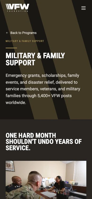 Military and Family Support page on mobile