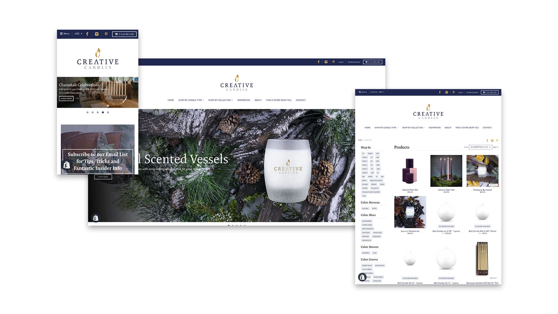 Website by LimeLight Marketing for Creative Candles