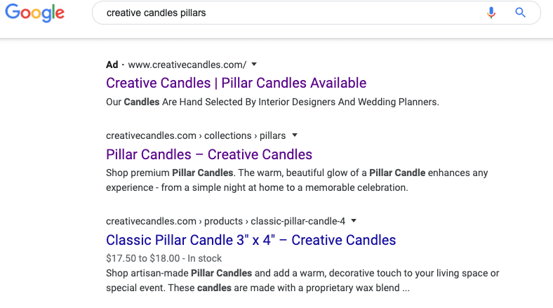 LimeLight Marketing Featured Work for Creative Candles SEO SEM Dual Approach