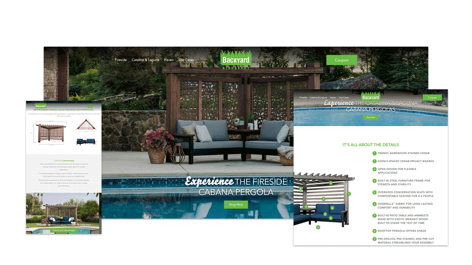 LimeLight Marketing Featured Website for Backyard Discovery Cabana Pergola Mircrosite