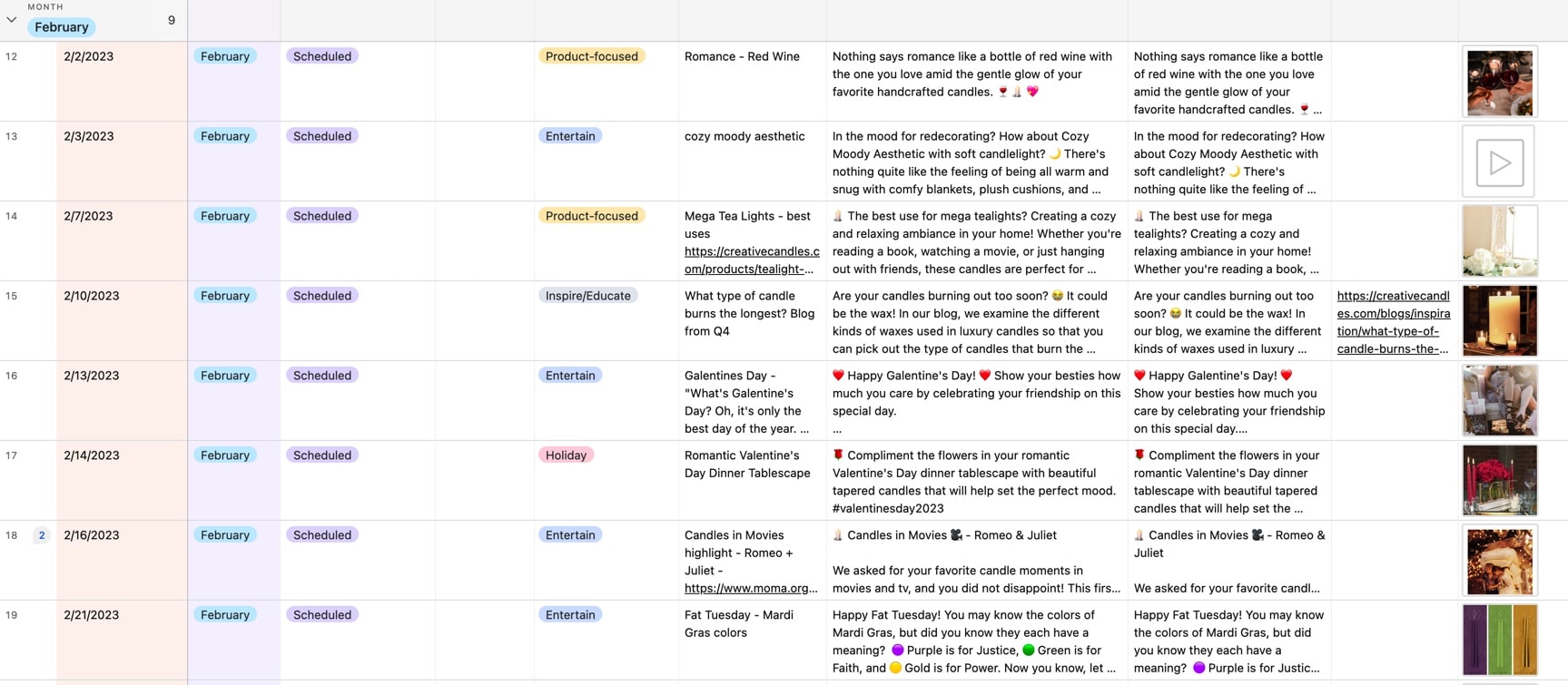 example of social media content calendar