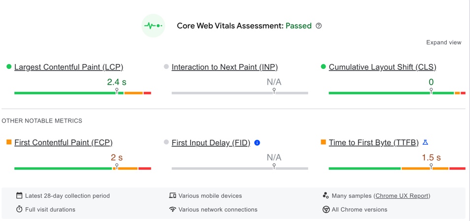 sample of pagespeed insights