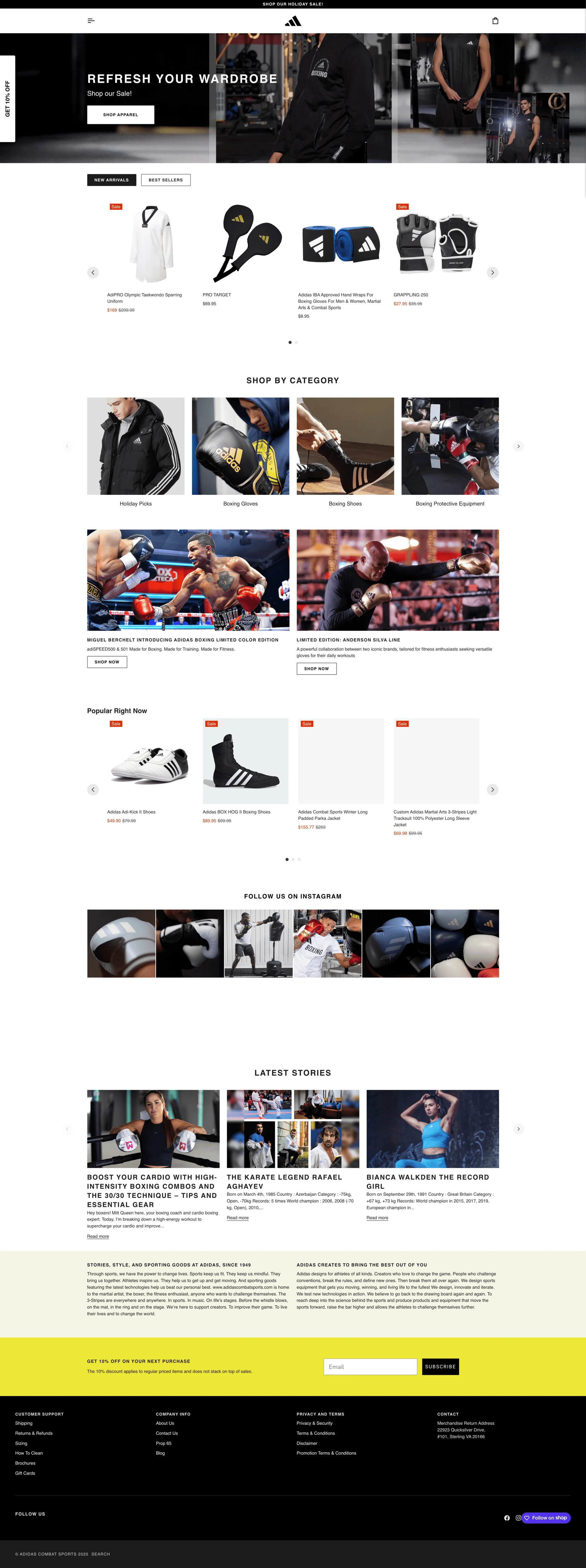 Adidas Combat Sports website
