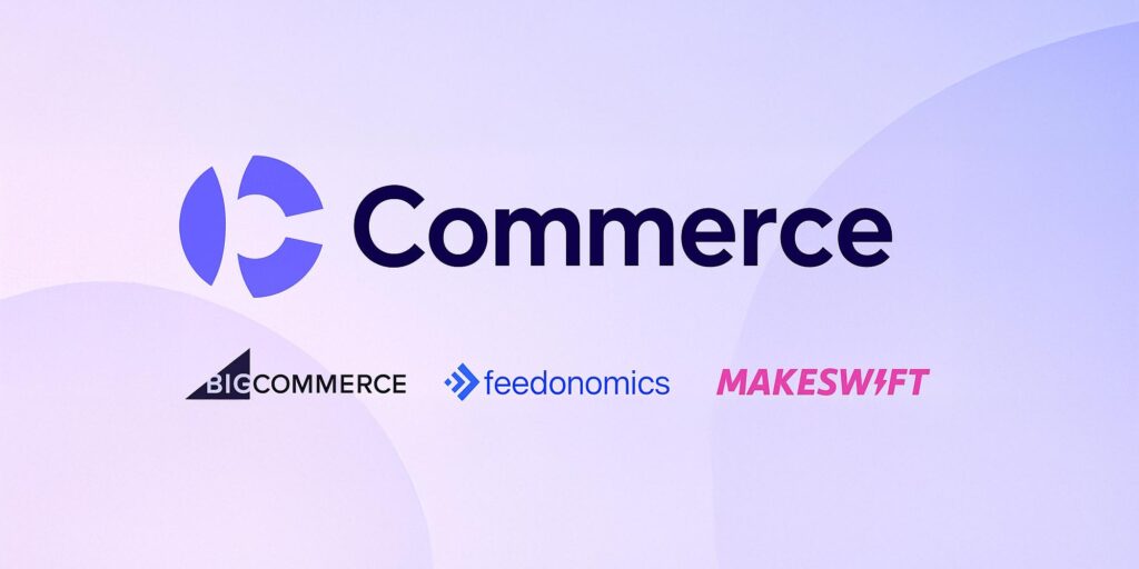 Commerce.com, makeswift, bigcommerce, and feedonomics logos