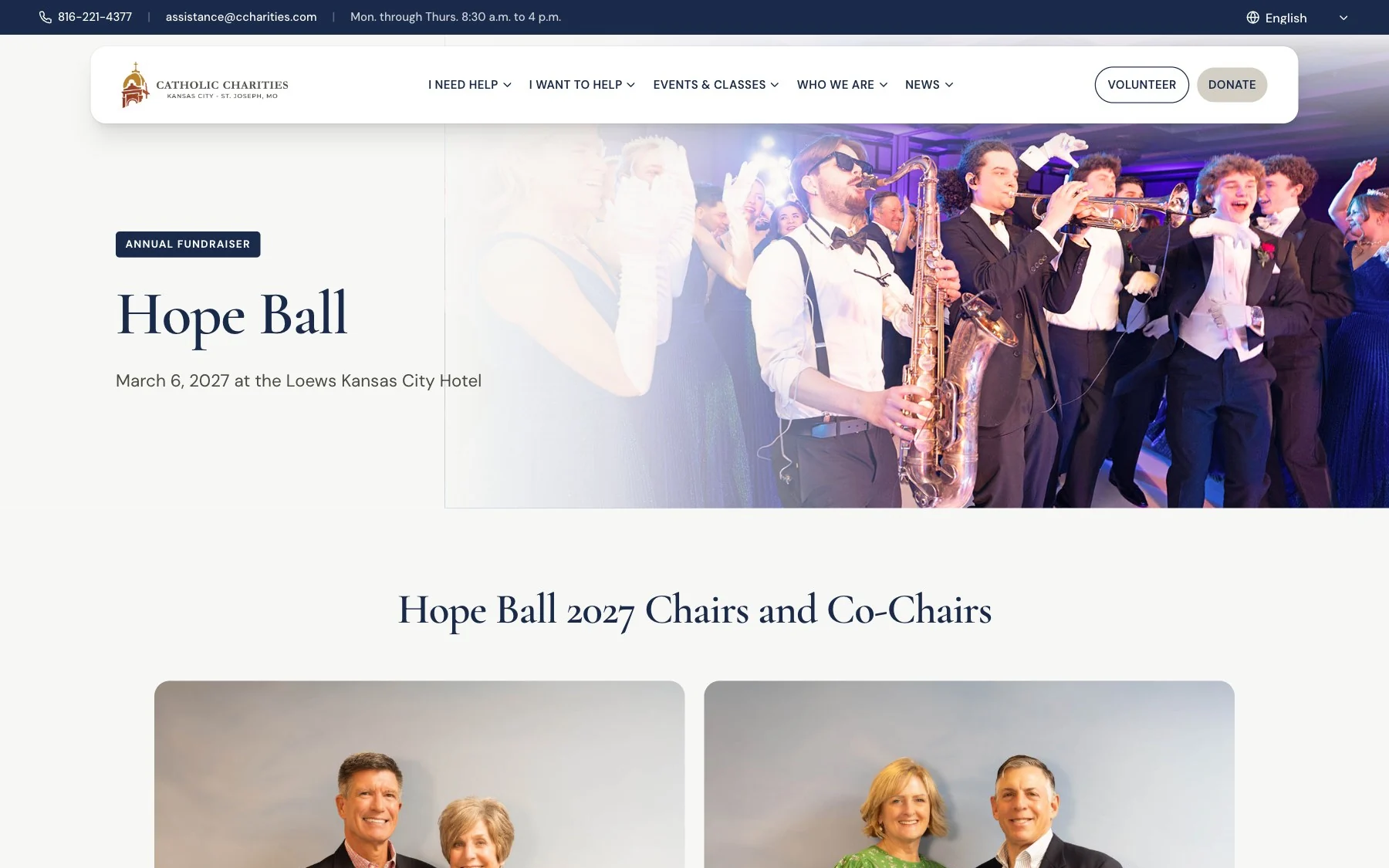 The Hope Ball page, now part of the main Catholic Charities site