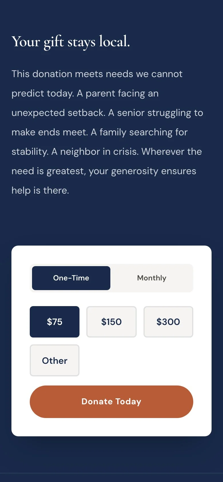 Catholic Charities giving page on mobile