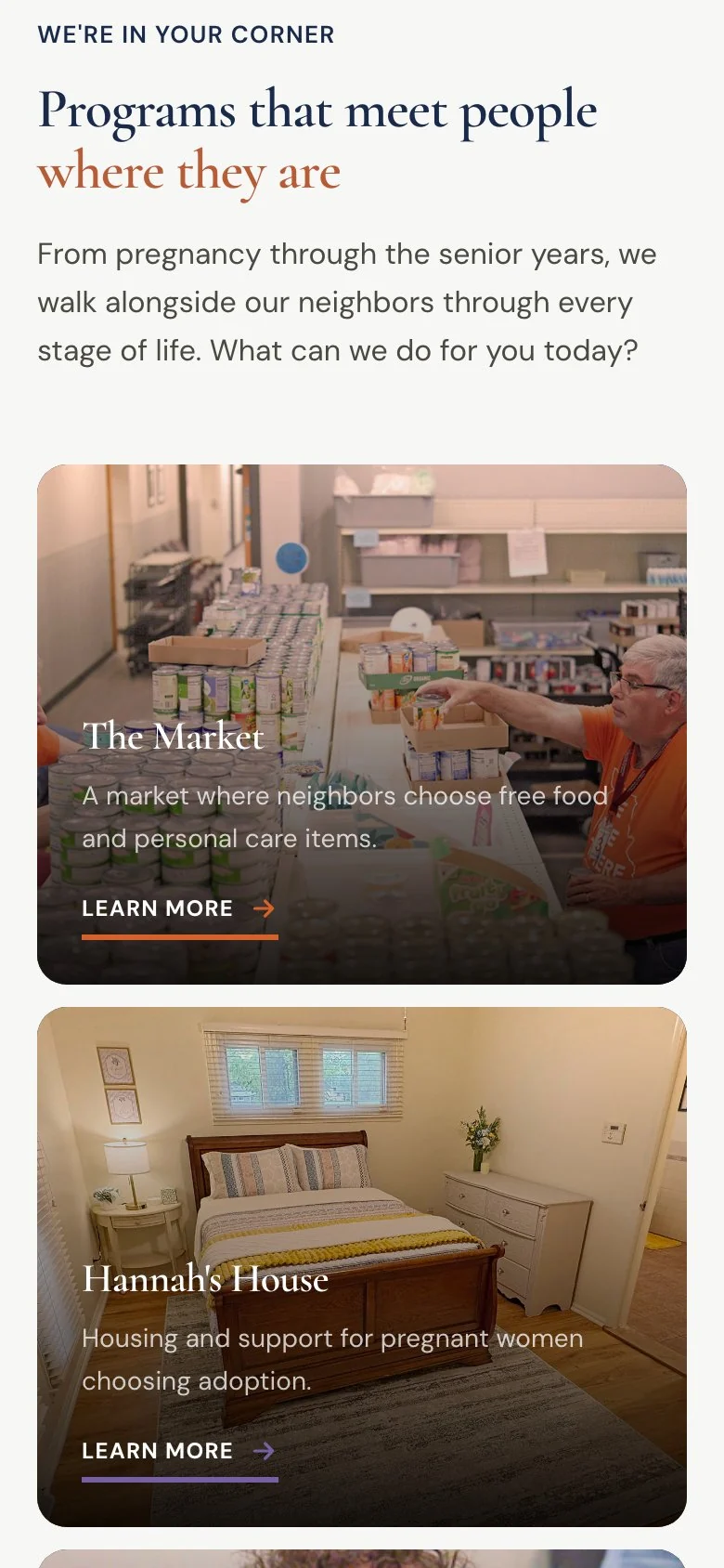 Catholic Charities program areas on mobile